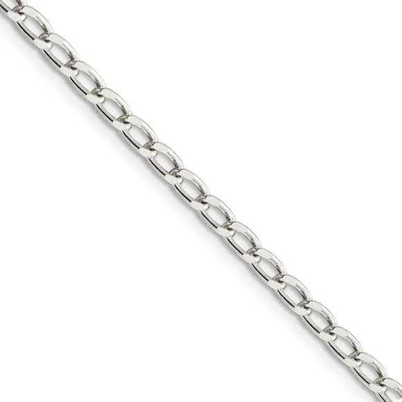 Rhodium Plated Sterling Silver 3.2mm Open Curb Chain Anklet 10 Inch